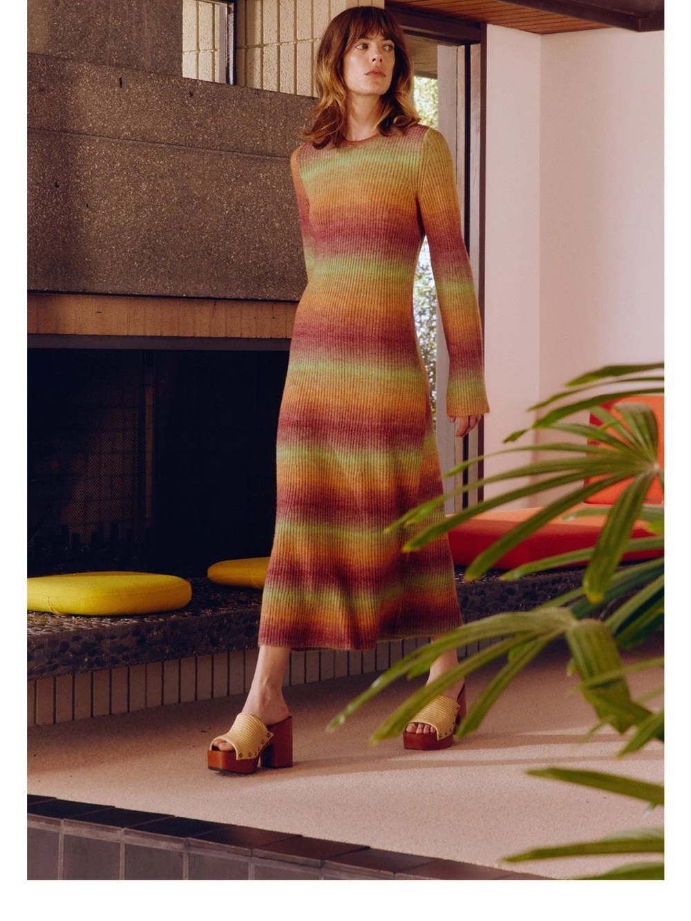 Simon Miller Multicolor Gradient Ribbed Long-Sleeve Maxi Dress